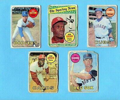 1969 Topps Lot of 5 Different Hall of Famer Baseball Cards Low Grade     