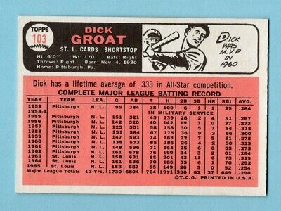 1966 Topps #103 Dick Groat St. Louis Cardinals No Trade Var Baseball Card Ex/Mt 