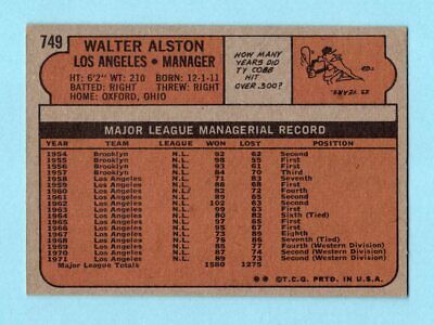 1972 Topps #749 Walter Alston LA Dodgers High Number Baseball Card Ex/Mt      