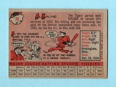 1958 Topps #70 Al Kaline Detroit Tigers Baseball Card Ex/Mt o/c ap wrk lse