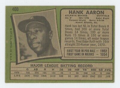 1971 Topps #400 Hank Aaron Atlanta Braves Baseball Card EX app ph     