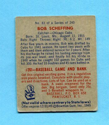 1949 Bowman #83 Bob Scheffing Chicago Cubs Baseball Card EX ap wrks 