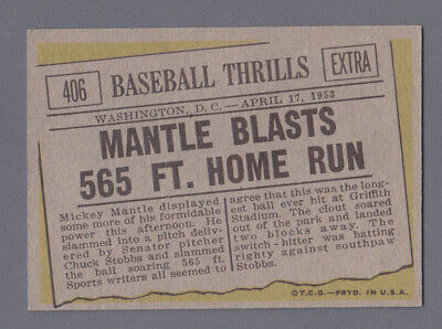 1961 Topps #406 Mantle Blasts 565 Ft. Home Run Baseball Card EX+  