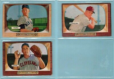 1955 Bowman Lot of 3 Diff Ford, Ashburn, Kiner Baseball Cards TRIMMED  