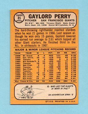 1968 Topps #85 Gaylord Perry San Francisco Giants Baseball Card NM  