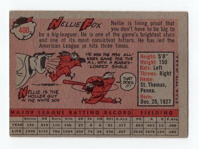 1958 Topps #400 Nellie Fox Chicago White Sox Baseball Card EX o/c  