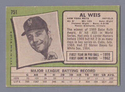 1971 Topps #751 Al Weis New York Mets High Number Baseball Card EX ds 