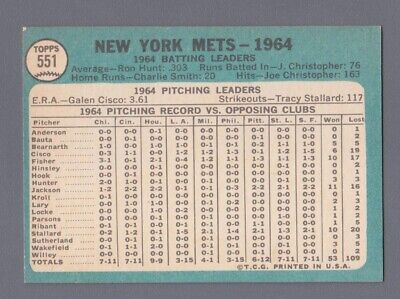 1965 Topps #551 New York Mets Team Baseball Card EX+  