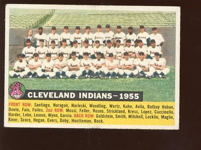 1956 Topps Baseball Card #85 Cleveland Indians Dated 1955 White Back EX