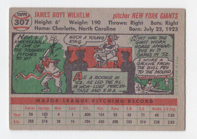 1956 Topps #307 Hoyt Wilhelm New York Giants Baseball Card EX