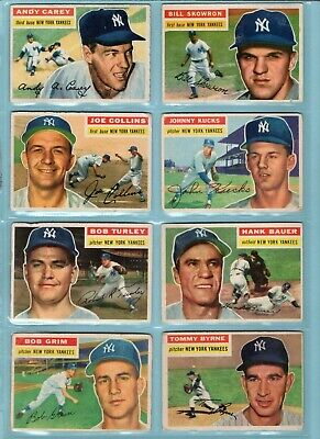 1956 Topps Lot of 14 Different New York Yankees Baseball Cards Low Grade