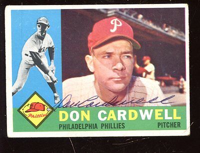 1960 Topps Baseball Card #384 Don Cardwell Autographed VG+