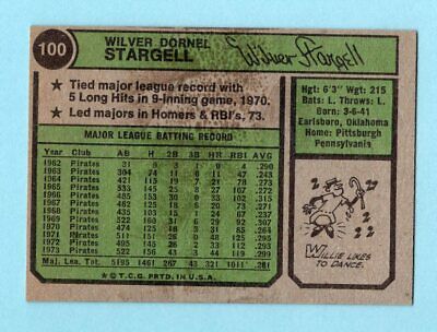 1974 Topps #100 Willie Stargell Pittsburgh Pirates Baseball Card Ex/Mt oc       