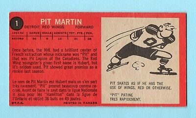 1964-65 Topps #1 Pit Martin Detroit Red Wings Rookie Hockey Card Low Grade