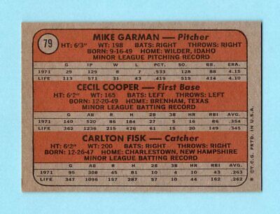 1972 Topps #79 Carlton Fisk Boston Red Sox Rookie Baseball Card Ex/Mt sta 