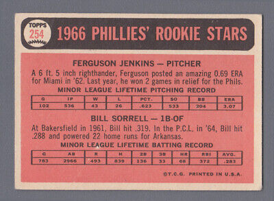 1966 Topps #254 Ferguson Jenkins Phila Phillies Rookie Baseball Card EX wrk tr