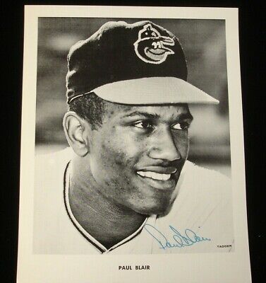 Paul Blair Baltimore Orioles Signed B&W Vintage 8x10 Photo by Tadder