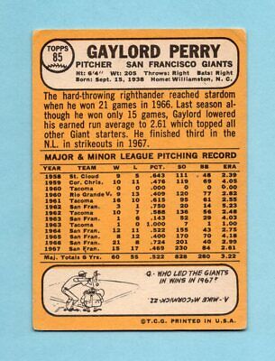 1968 Topps #85 Gaylord Perry San Francisco Giants Baseball Card VG+