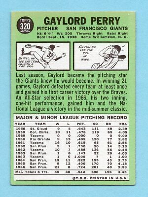 1967 Topps #320 Gaylord Perry San Francisco Giants Baseball Card EX+     