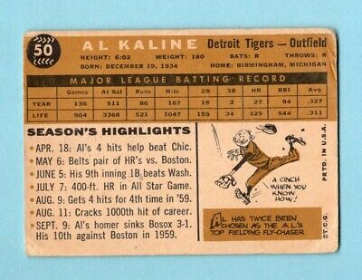 1960 Topps #50 Al Kaline Detroit Tigers Baseball Card Low Grade     