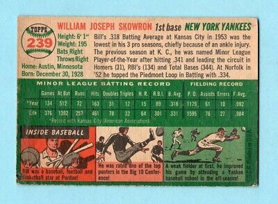 1954 Topps #239 Bill Skowron NY Yankees Rookie Baseball Card Low Grade