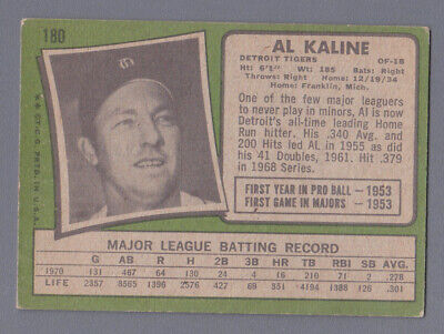 1971 Topps #180 Al Kaline Detroit Tigers Baseball Card Vg/Ex wrk