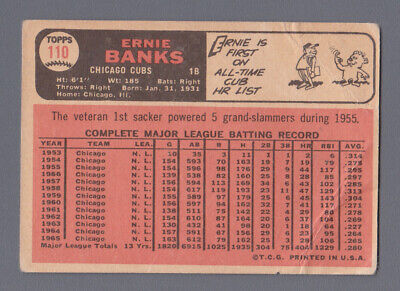 1966 Topps #110 Ernie Banks Chicago Cubs Baseball Card Low Grade 