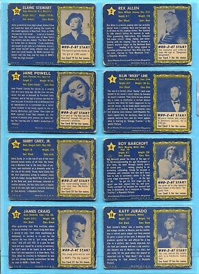 1953 Topps Who - Z - At Star Starter Set Lot of 16 Diff Cards Low Grade - VG+  