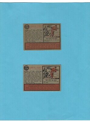 1962 Topps #176 Lot of 2 Different Eddie Yost L.A. Angels Baseball Cards VG-Ema 