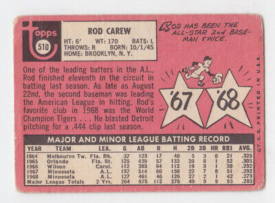 1969 Topps #510 Rod Carew Minnesota Twins Baseball Card Low Grade