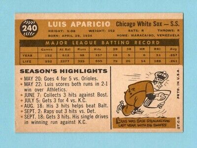 1960 Topps #240 Luis Aparicio Chicago White Sox Baseball Card Ex/Mt 