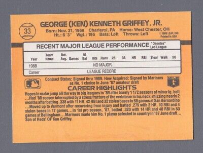 1989 Donruss #33 Ken Griffey Jr. Seattle Mariners Rookie Baseball Card NM 