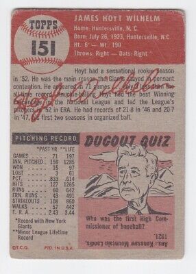 1953 Topps #151 Hoyt Wilhelm New York Giants Baseball Card Low Grade