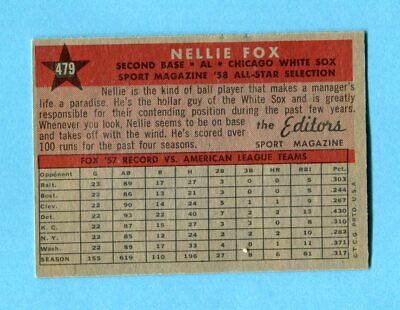 1958 Topps #479 Nellie Fox All-Star Chicago White Sox Baseball Card Ex/Mt