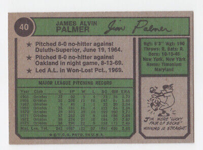 1974 Topps #40 Jim Palmer Baltimore Orioles Baseball Card NM