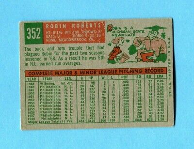 1959 Topps #352 Robin Roberts Philadelphia Phillies Baseball Card Vg/Ex