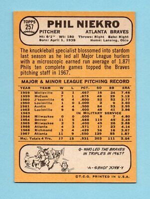 1968 Topps #257 Phil Niekro Atlanta Braves Baseball Card NM  