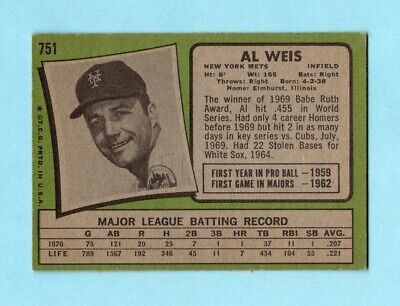 1971 Topps #751 Al Weis New York Mets High Number Baseball Card Ex - Ex+ prt ln 