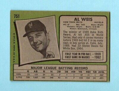 1971 Topps #751 Al Weis New York Mets High Number Baseball Card Ex - Ex+ 