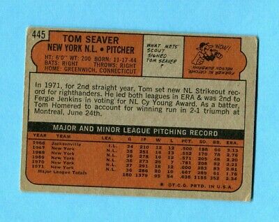 1972 Topps #445 Tom Seaver New York Mets Baseball Card VG  