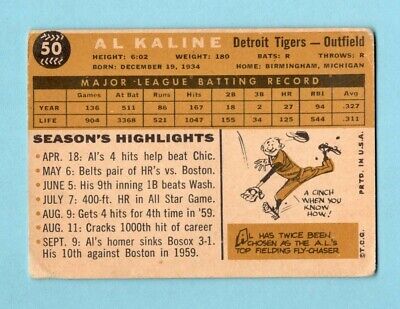 1960 Topps #50 Al Kaline Detroit Tigers Baseball Card VG    