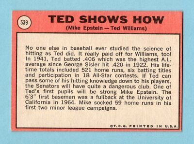 1969 Topps #539 Ted Williams, Mike Epstein Wash Senators Baseball Card EX+      