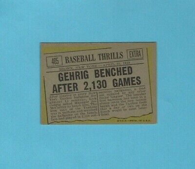 1961 Topps #405 Gehrig Benched After 2130 Games New York Yankees Baseball Card 