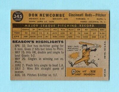 1960 Topps #345 Don Newcombe Cincinnati Reds Baseball Card Ex/Mt      