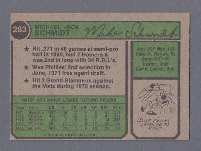 1974 Topps #283 Mike Schmidt Philadelphia Phillies Baseball Card EX o/c