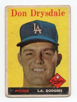 1958 Topps #25 Don Drysdale Los Angeles Dodgers Baseball Card Low Grade