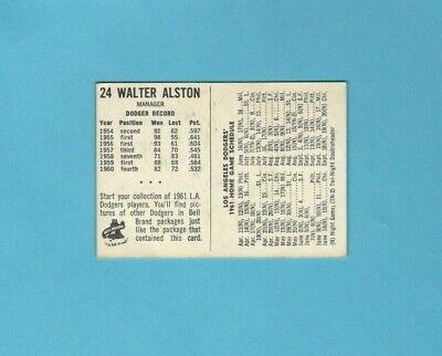 1961 Bell Brand #24 Walter Alston Los Angeles Dodgers Baseball Card    