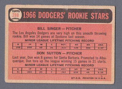 1966 Topps #288 Don Sutton - Bill Singer Dodgers Rookie Baseball Card Low Grade