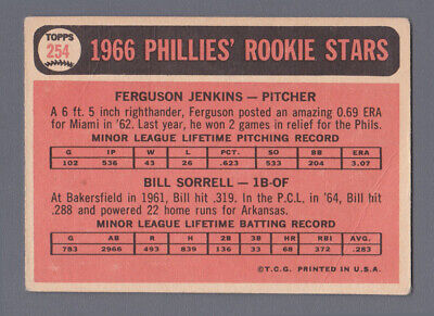 1966 Topps #254 Ferguson Jenkins Phila Phillies Rookie Baseball Card Low Grade 