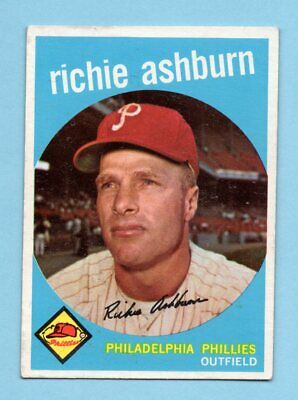 1959 Topps #300 Richie Ashburn Philadelphia Phillies Baseball Card EX stas bk